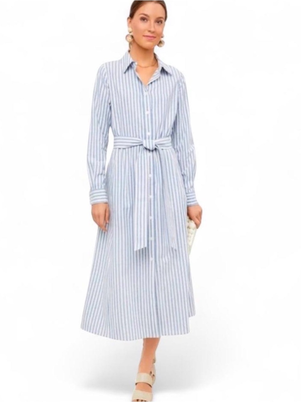 ๐ NWT Tuckernuck Striped Blue and White Caldwell Shirt Dress with Tie Waist - Picture 5 of 8